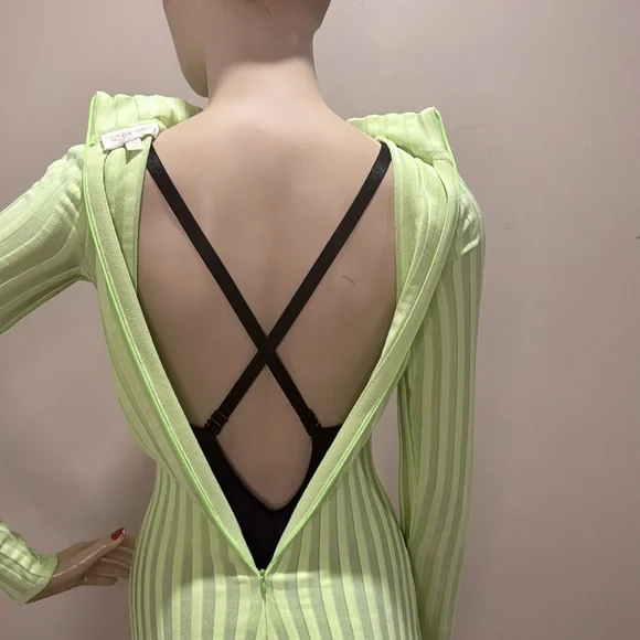 Ronny Kobo Lime Green Adkins Knit Fringe Dress - Picture 10 of 17